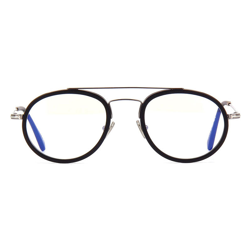 Tom Ford Eyeglasses Round Full Rim, Black/Gunmetal Frame and Clear Blue Light Block Lens FT5676-B002