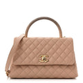 Caviar Lizard Quilted Small Coco Handle Flap Beige