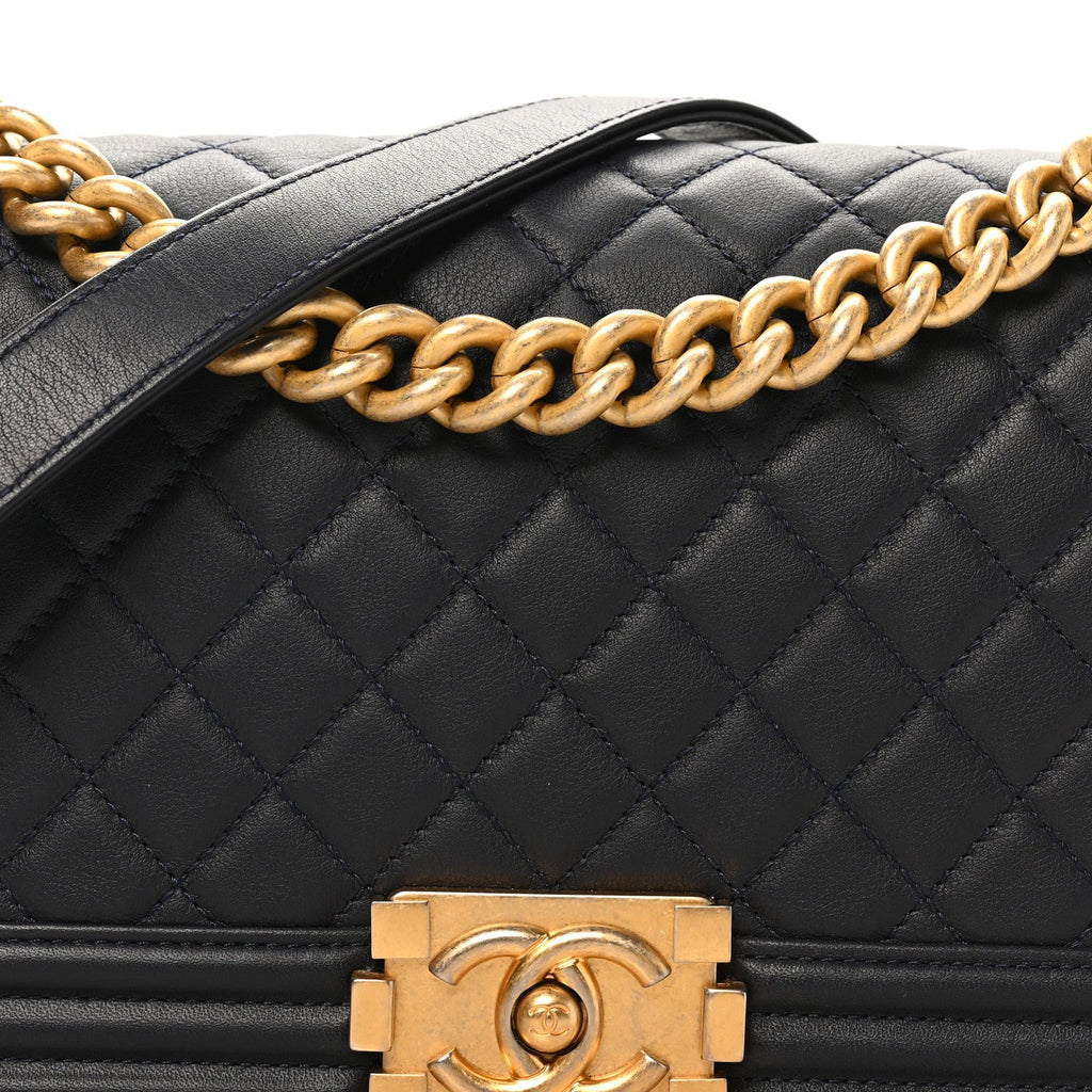 Lambskin Quilted Medium Boy Flap Dark Navy