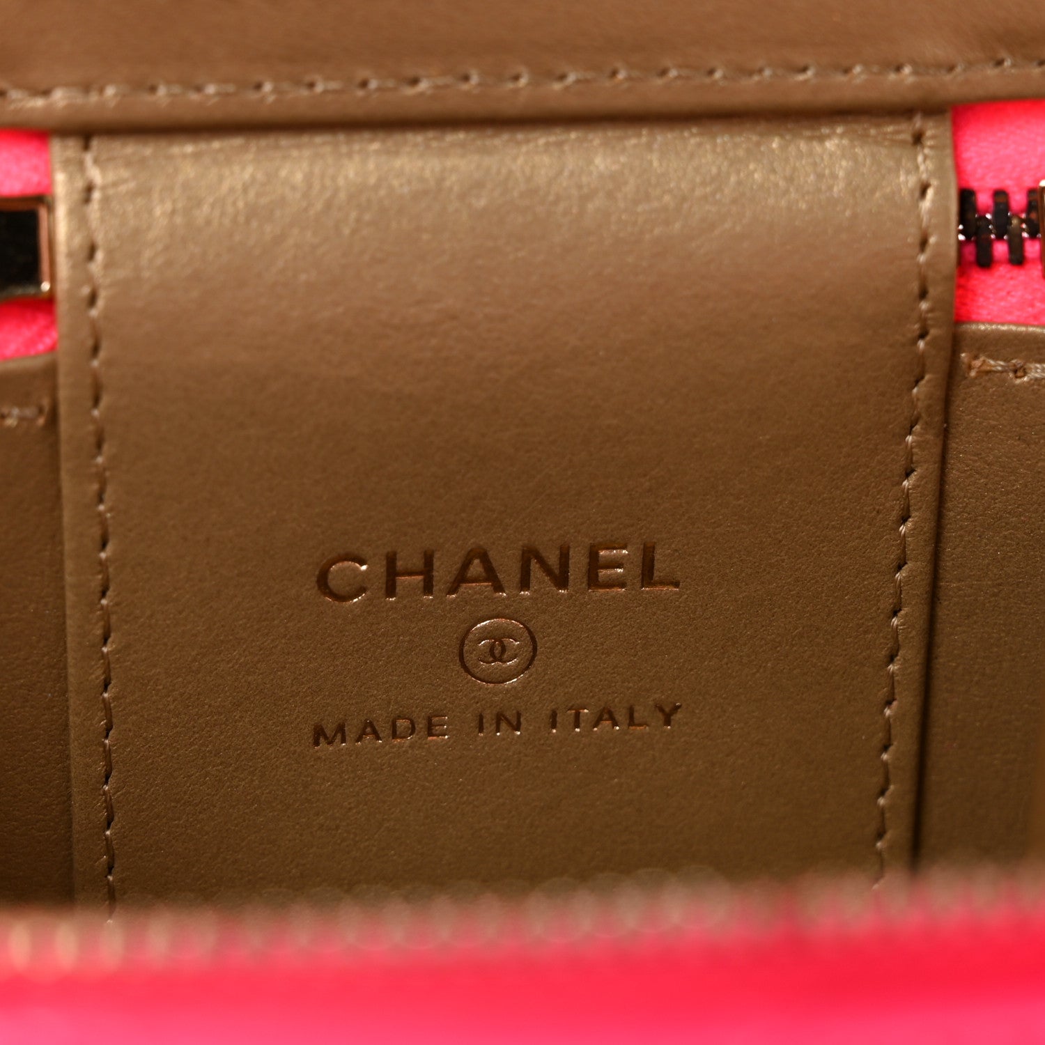Patent Quilted Pearl Crush Mini Vanity Case With Chain Neon Pink