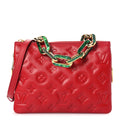 Mother of Pearl Lambskin Embossed Monogram Coussin BB Red Green