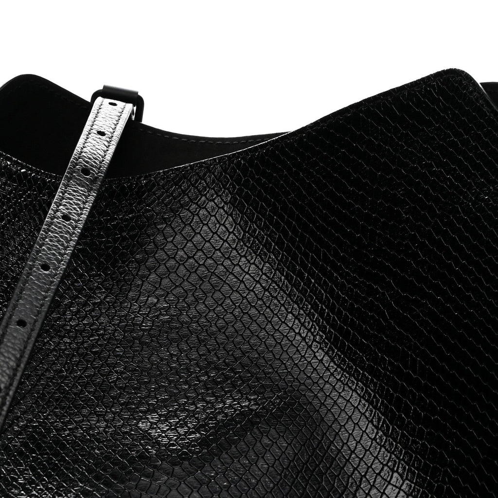 Extra Supple Calfskin Snakeskin Embossed Calfskin Small Tool 2.0 North-South Tote Black