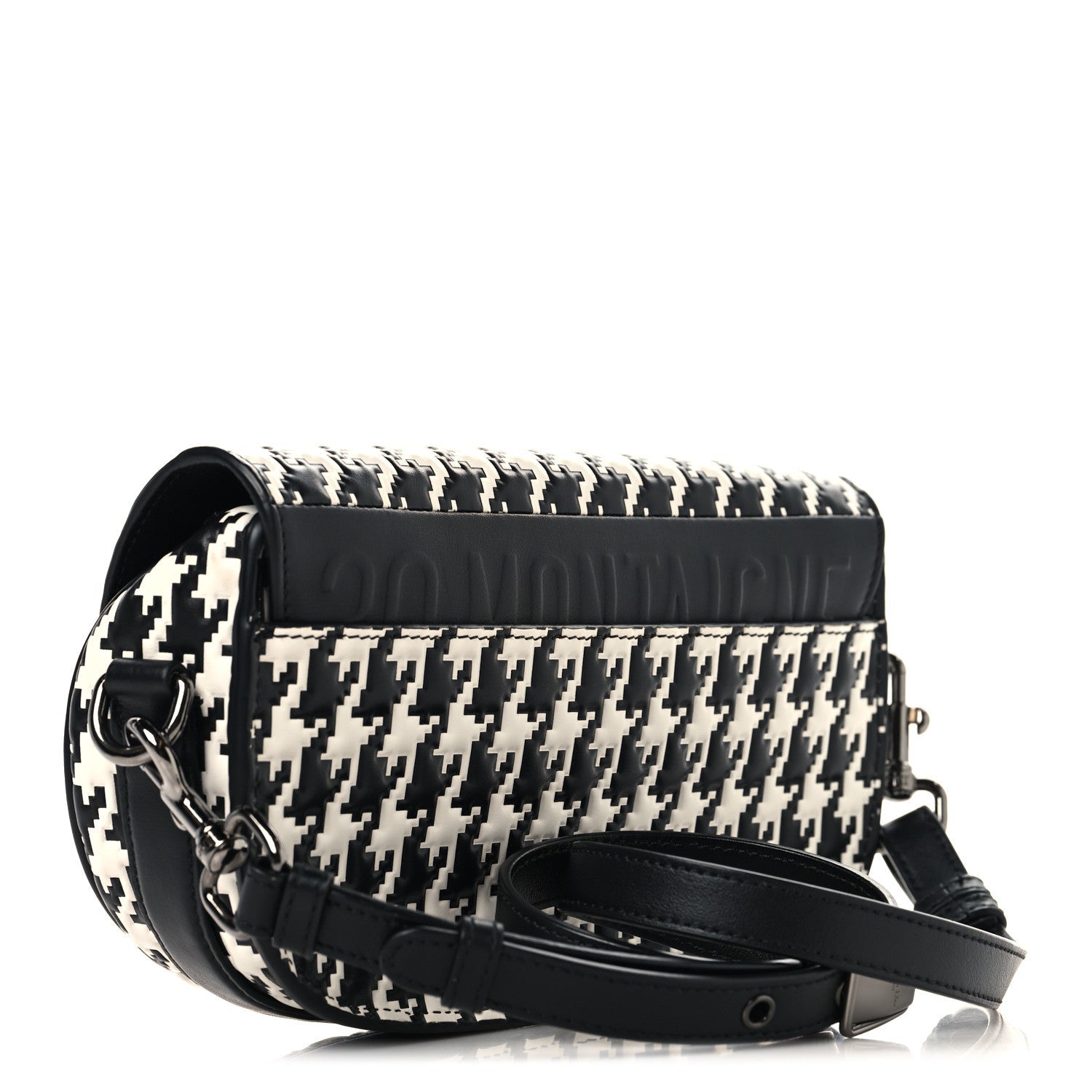 Box Calfskin Houndstooth Quilted East West Bobby Bag Black White