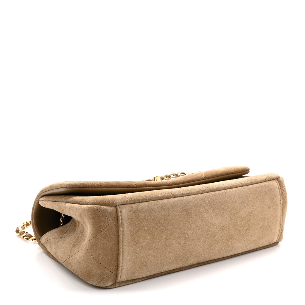 Suede Calfskin Quilted Eyes On You Flap Dark Beige