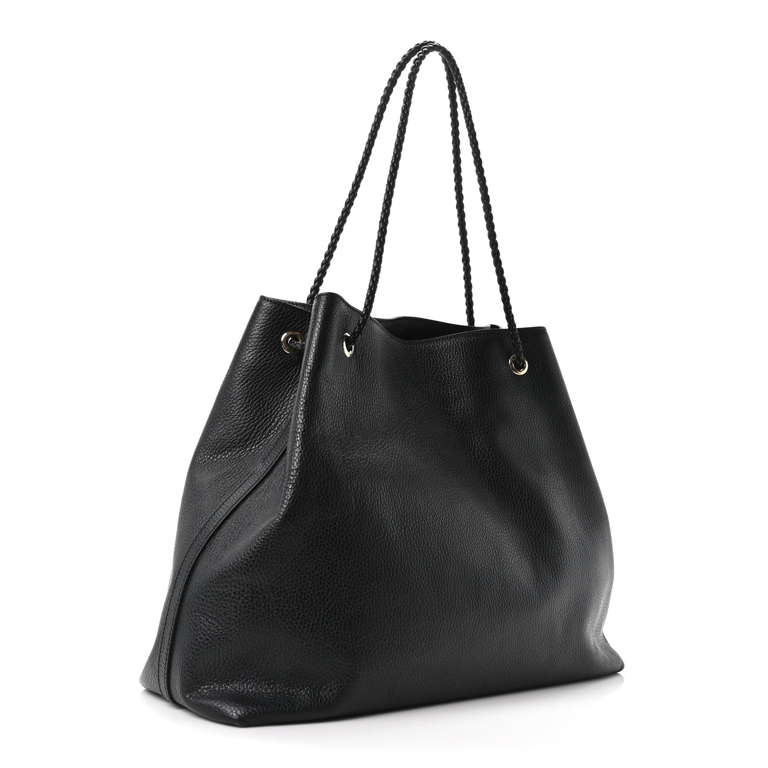 Calfskin Large Gifford Braided Handle Tote Black