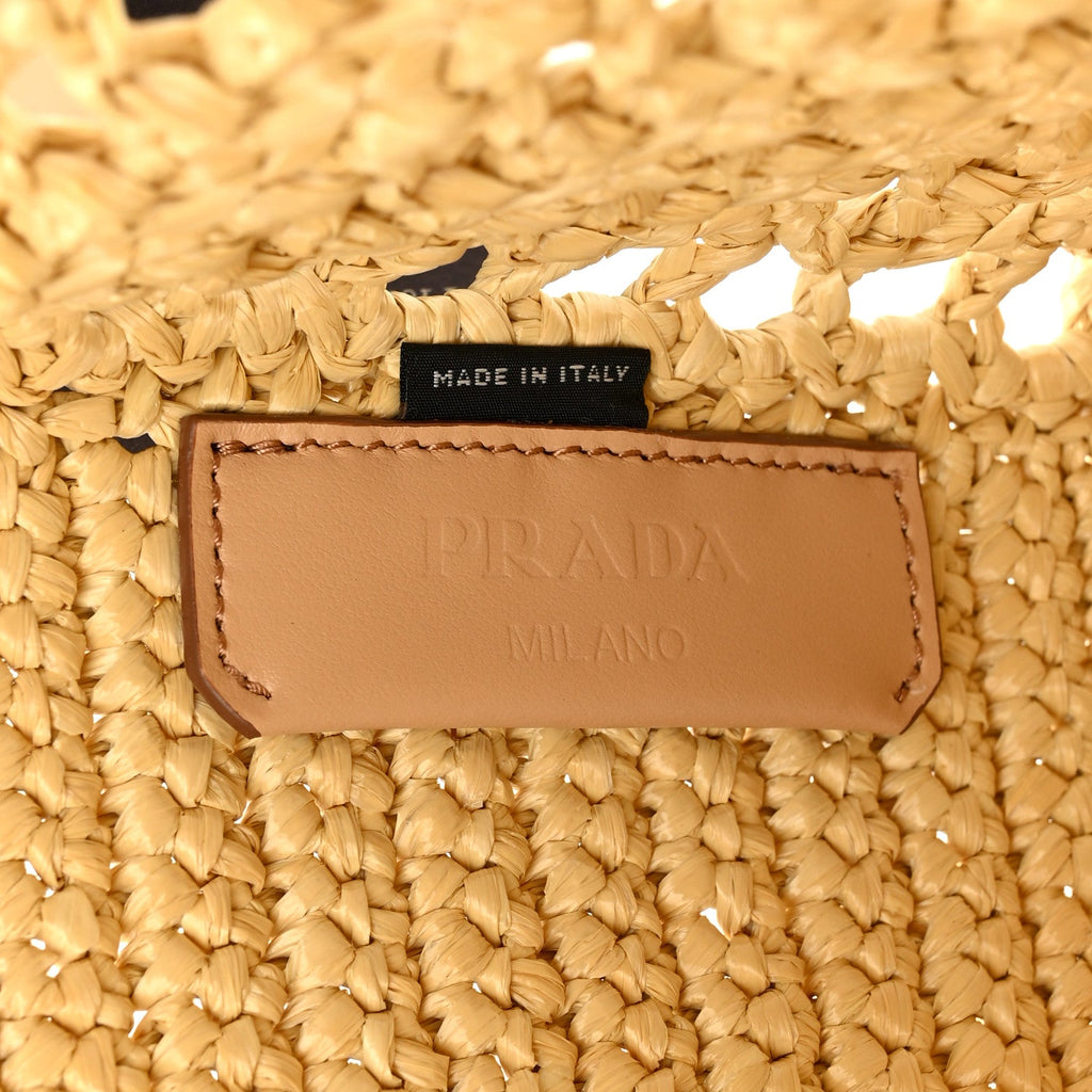 Yarn Raffia Effect Crochet Logo Embroidered Small Tote Bag Naturale