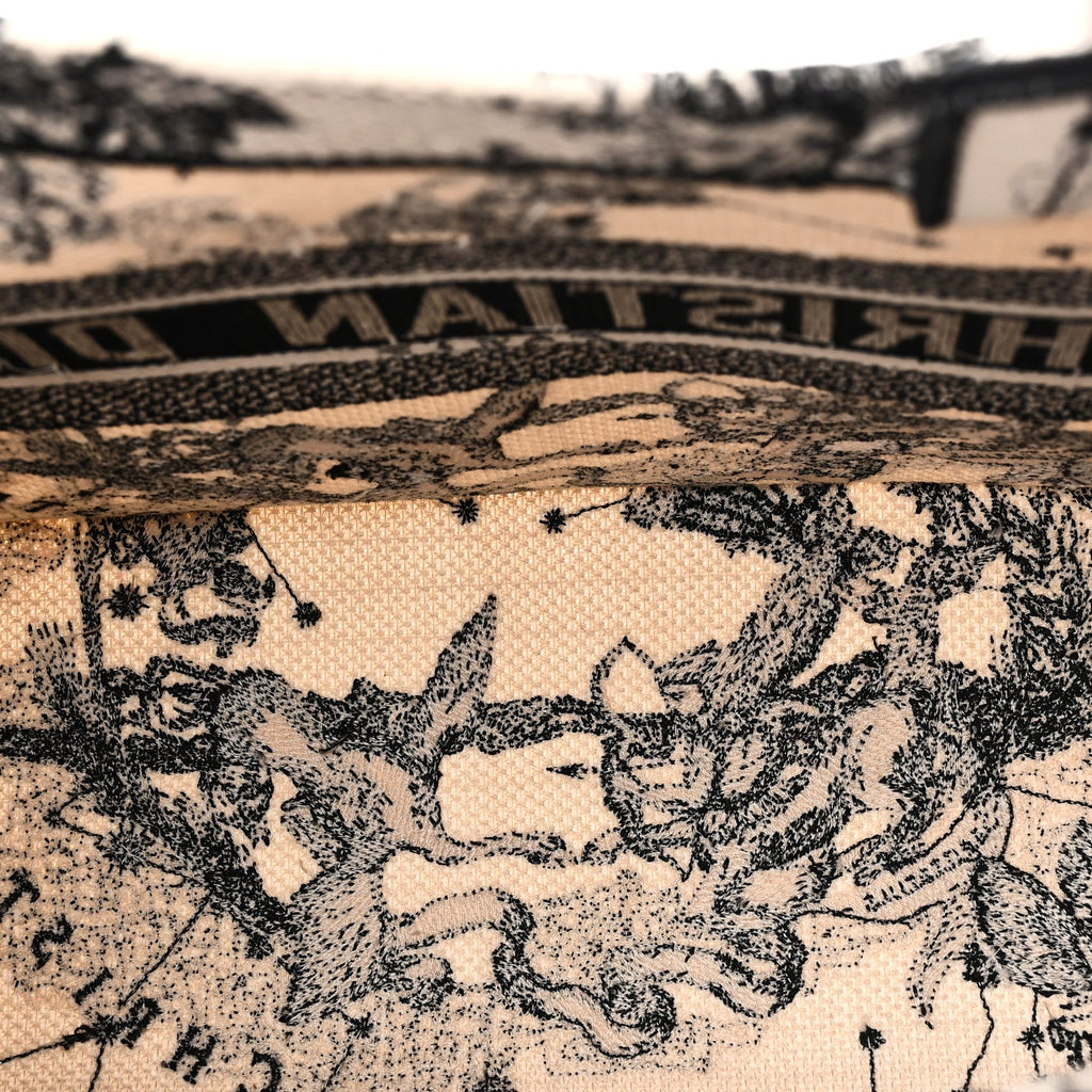Canvas Zodiac Toile De Jouy Embroidered Medium Book Tote Latte