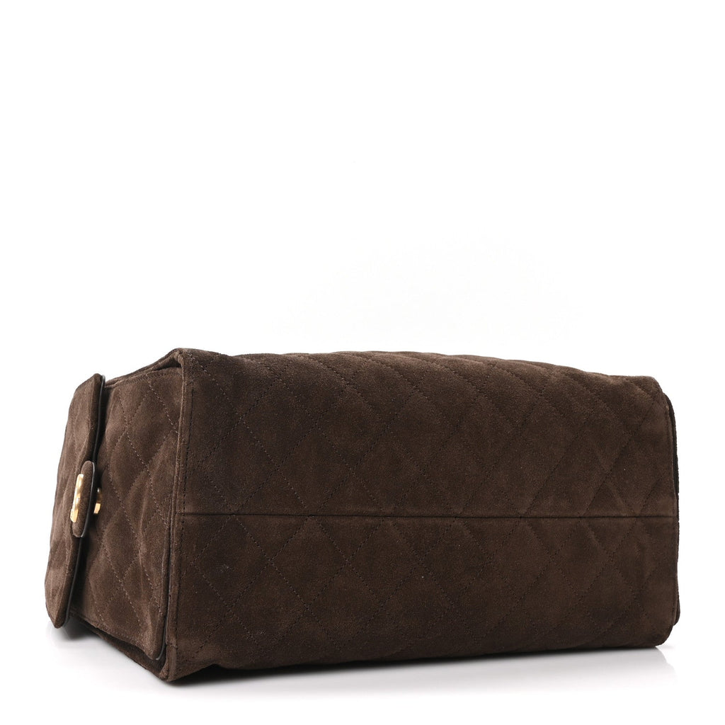 Suede Quilted Medium Chanel 25 Handbag Dark Brown