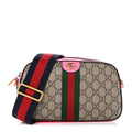 GG Supreme Monogram Textured Dollar Calfskin Web Ophidia Small Crossbody Bag Beige Ebony Fuchsia