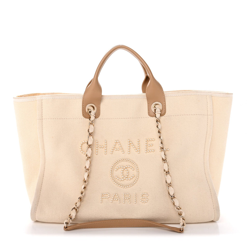 Canvas Pearl Medium Deauville Tote Ecru Beige