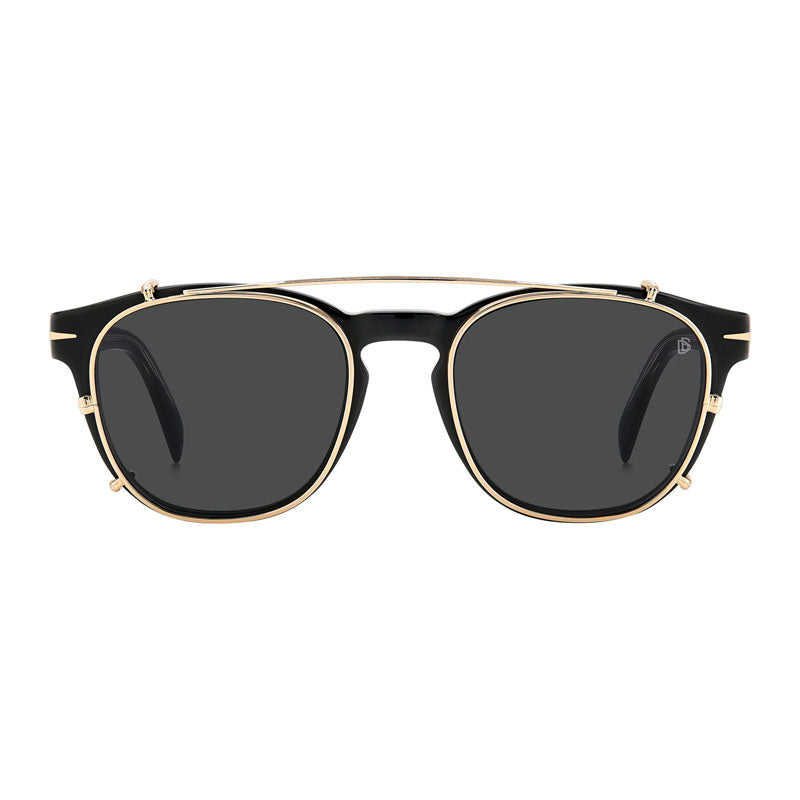 David Beckham Sunglasses Square Full Rim, Black Frame and Clear with Magnetic Clip-On Grey Lens DB1117/CS0807IR