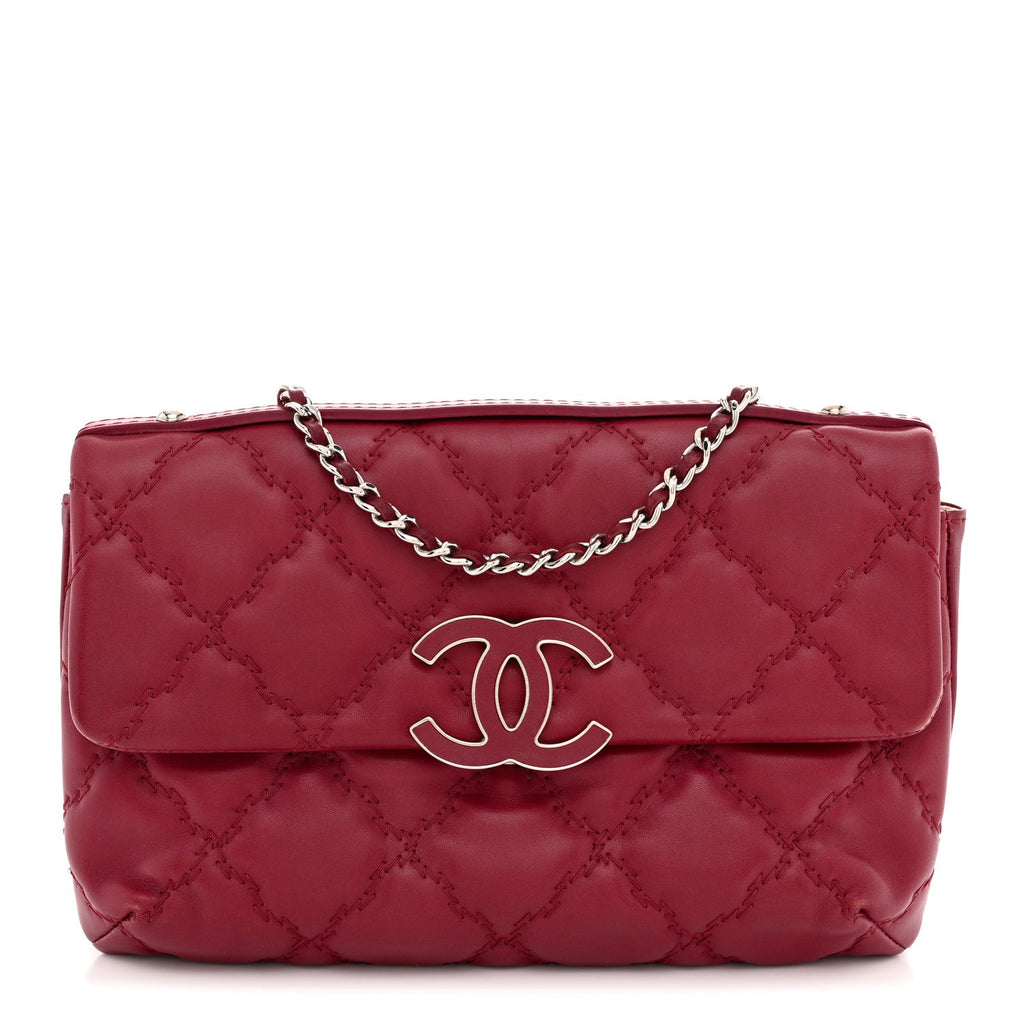 Calfskin Quilted Double Stitch Hamptons Clutch with Chain Red
