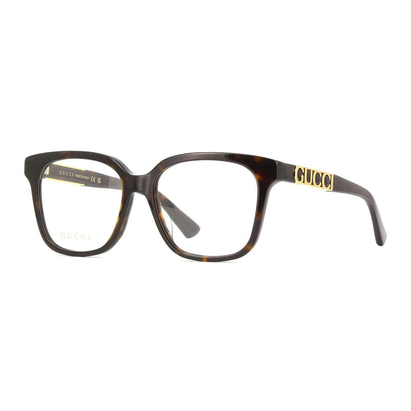 Gucci Eyeglasses Square Full Rim, Havana Frame and Clear Demo Lenses Lens GG1192O002