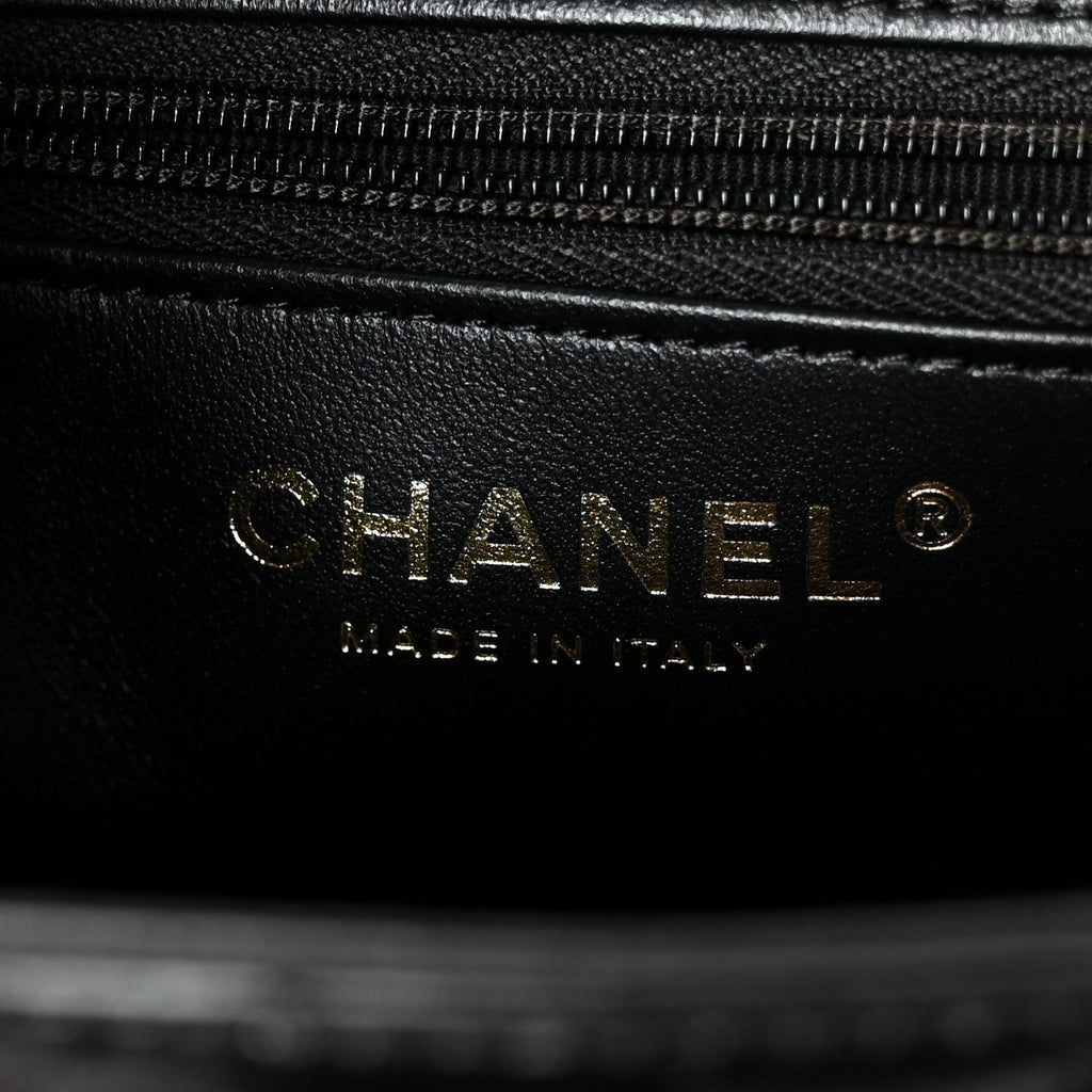 Shiny Aged Calfskin Quilted Nano Kelly Shopper Black