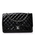 Patent Calfskin Sparkle Quilted Maxi Single Flap Black