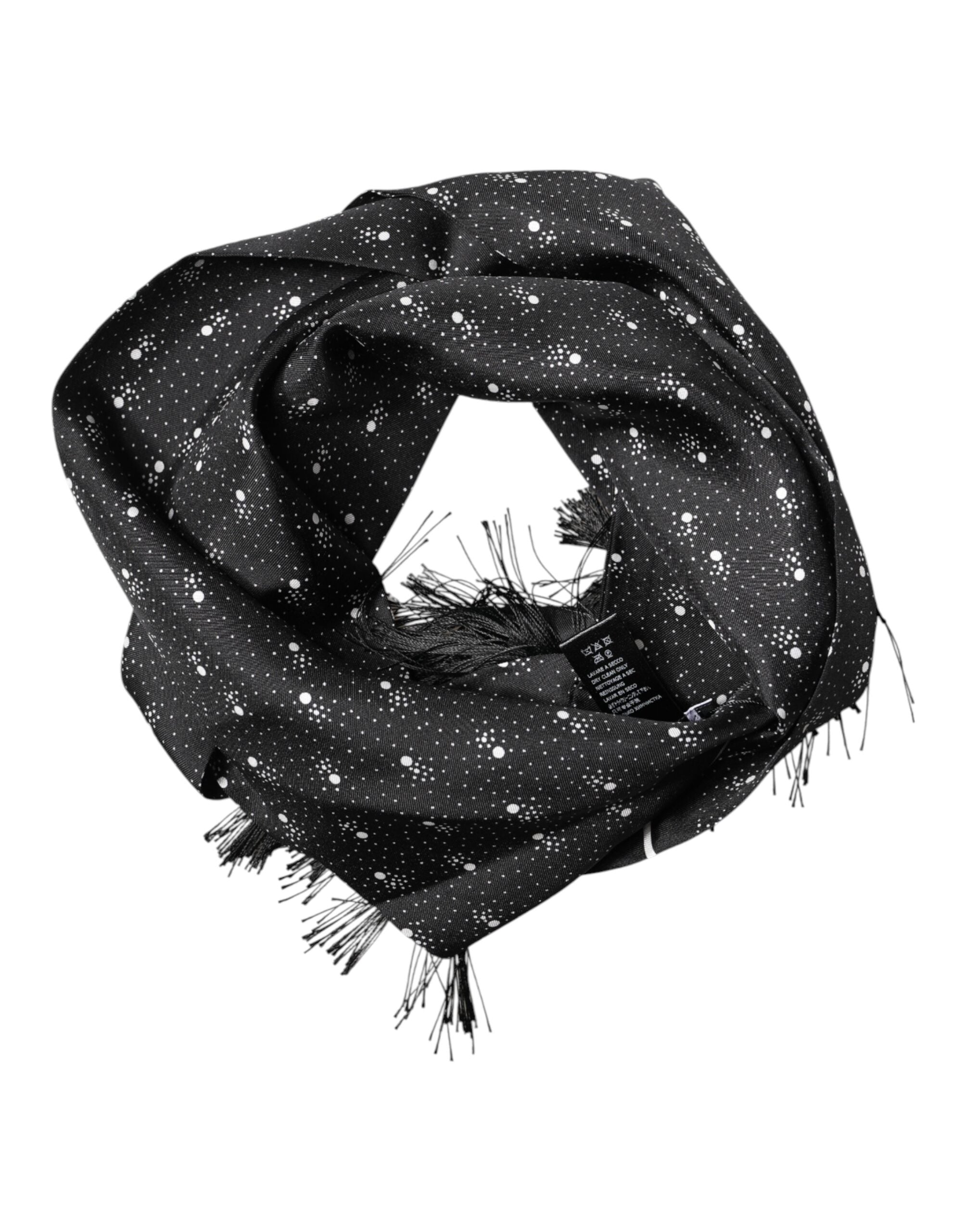Dolce & Gabbana Black Silk Dotted Men Neck Wrap Shawl Men's Scarf