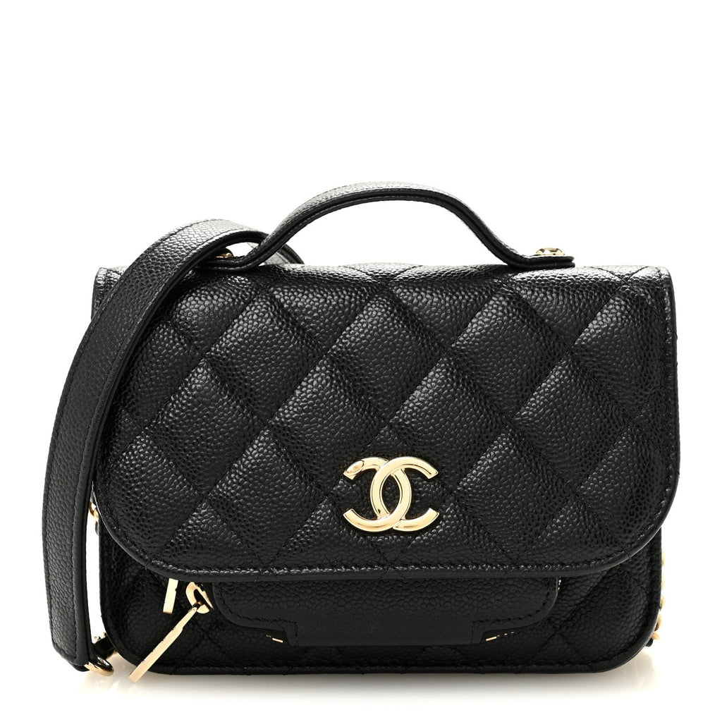 Caviar Quilted Business Affinity Clutch With Chain Black