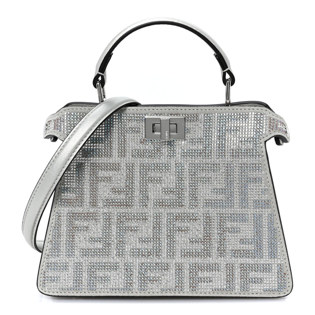 Iridescent Crystal Vitello Laminato Suede FF Petite Peekaboo I SEE U Satchel Cappuccino