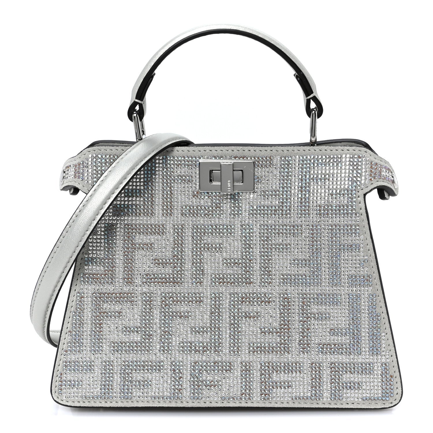 Iridescent Crystal Vitello Laminato Suede FF Petite Peekaboo I SEE U Satchel Cappuccino
