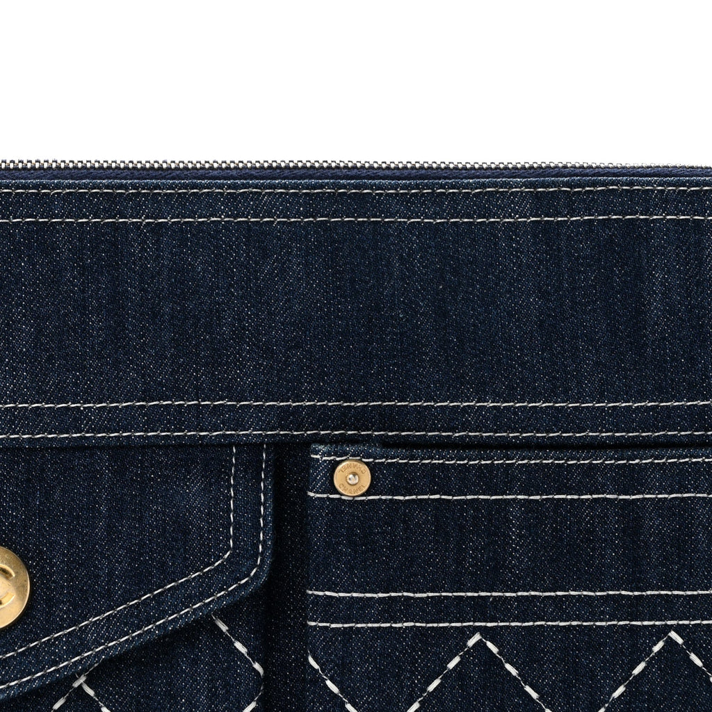 Denim Quilted Zipped Clutch Blue