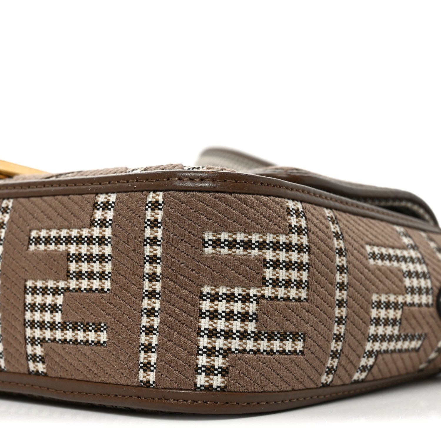 Wool Vitello King Houndstooth FF Embroidered Baguette Beige Moro