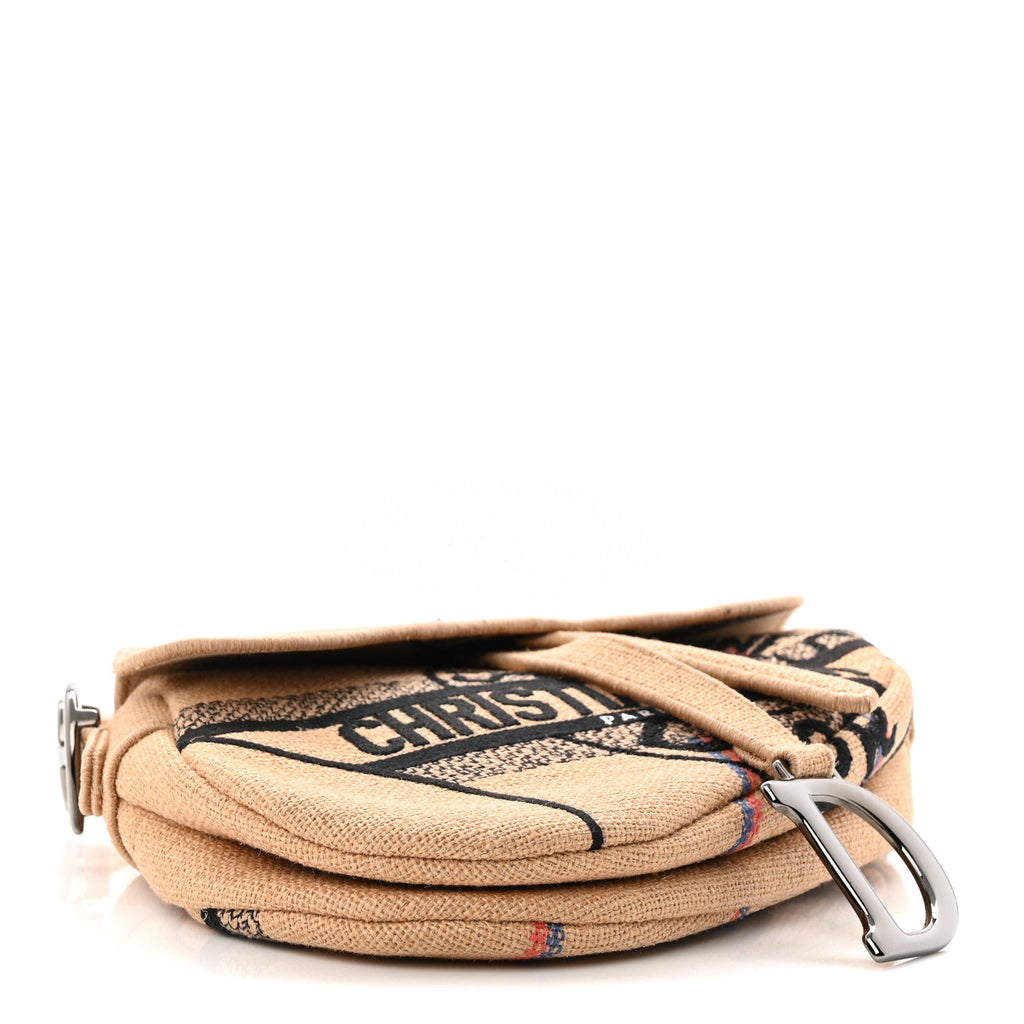 Canvas Jute Embroidered Saddle Bag Black Beige