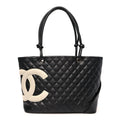 Calfskin Quilted Large Cambon Tote Black White