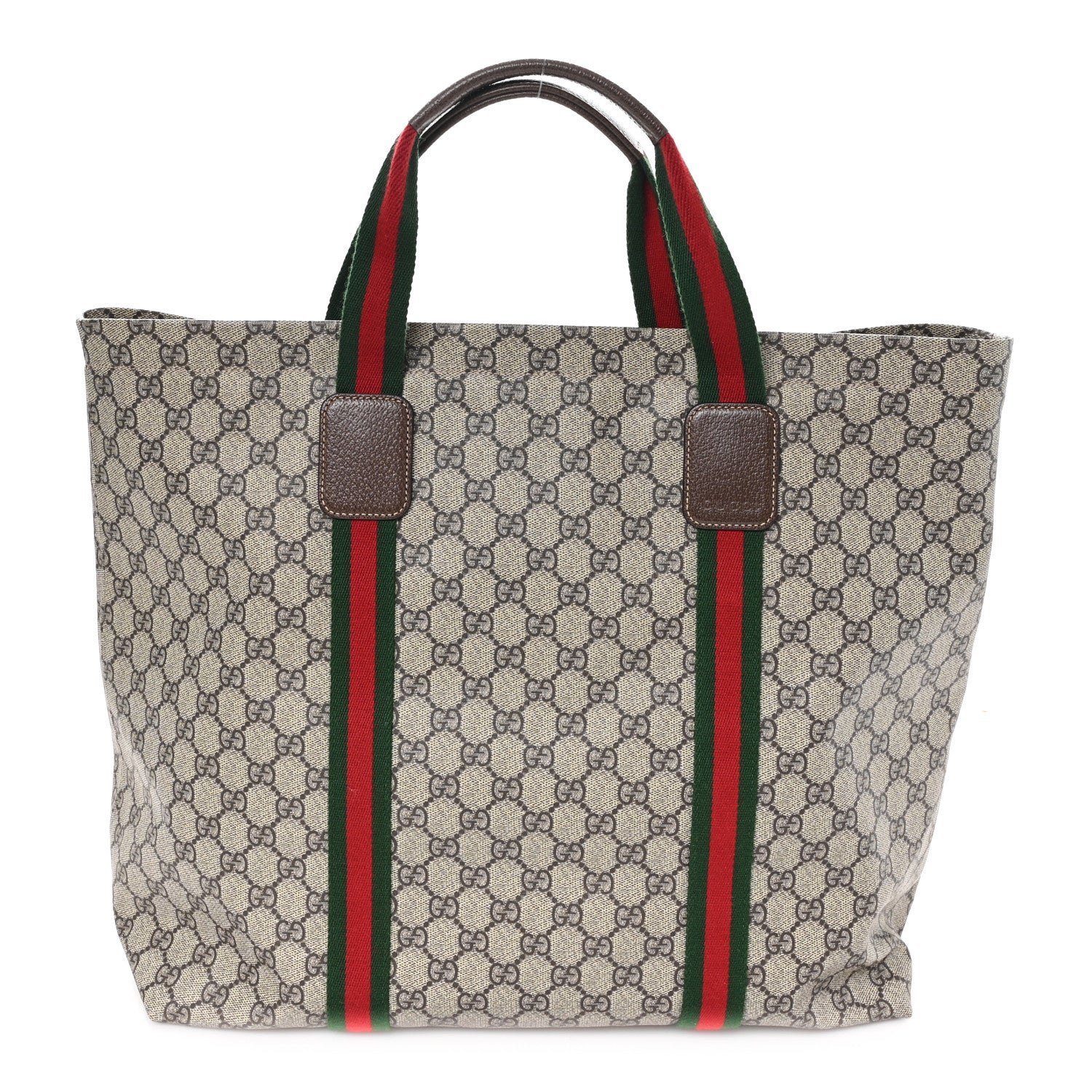 Tender GG Supreme Monogram Textured Dollar Calfskin Web Tote Beige Ebony New Acero