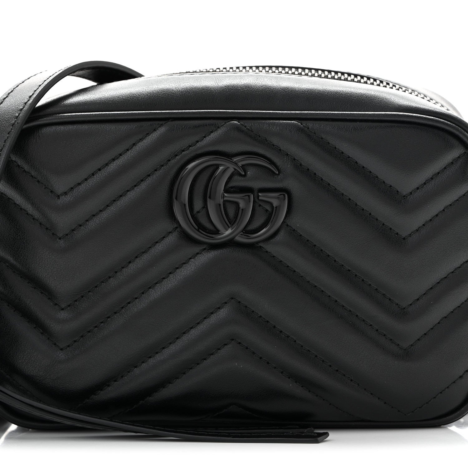 Calfskin Matelasse Monochrome Mini GG Marmont Chain Shoulder Bag Black