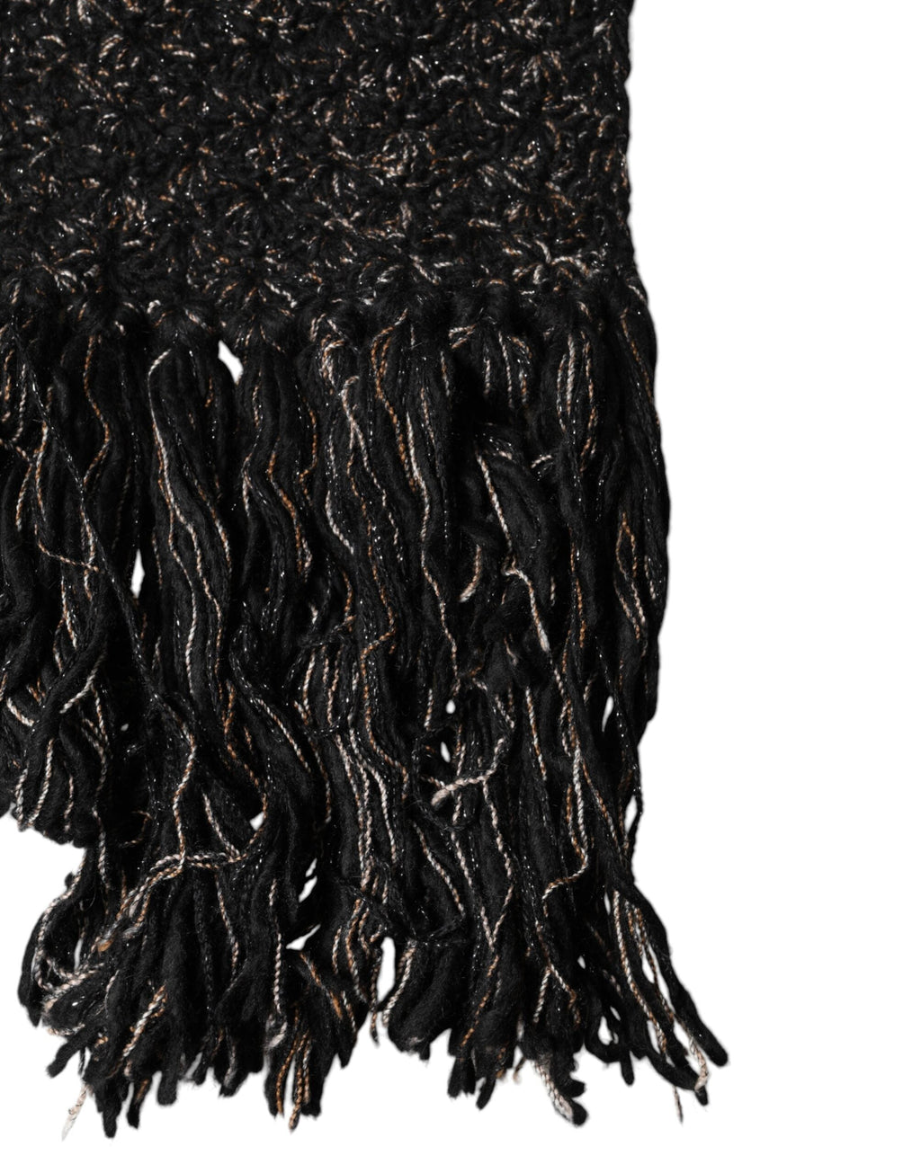Dolce & Gabbana Black Wool Fringes Neck Wrap Foulard Men's Scarf