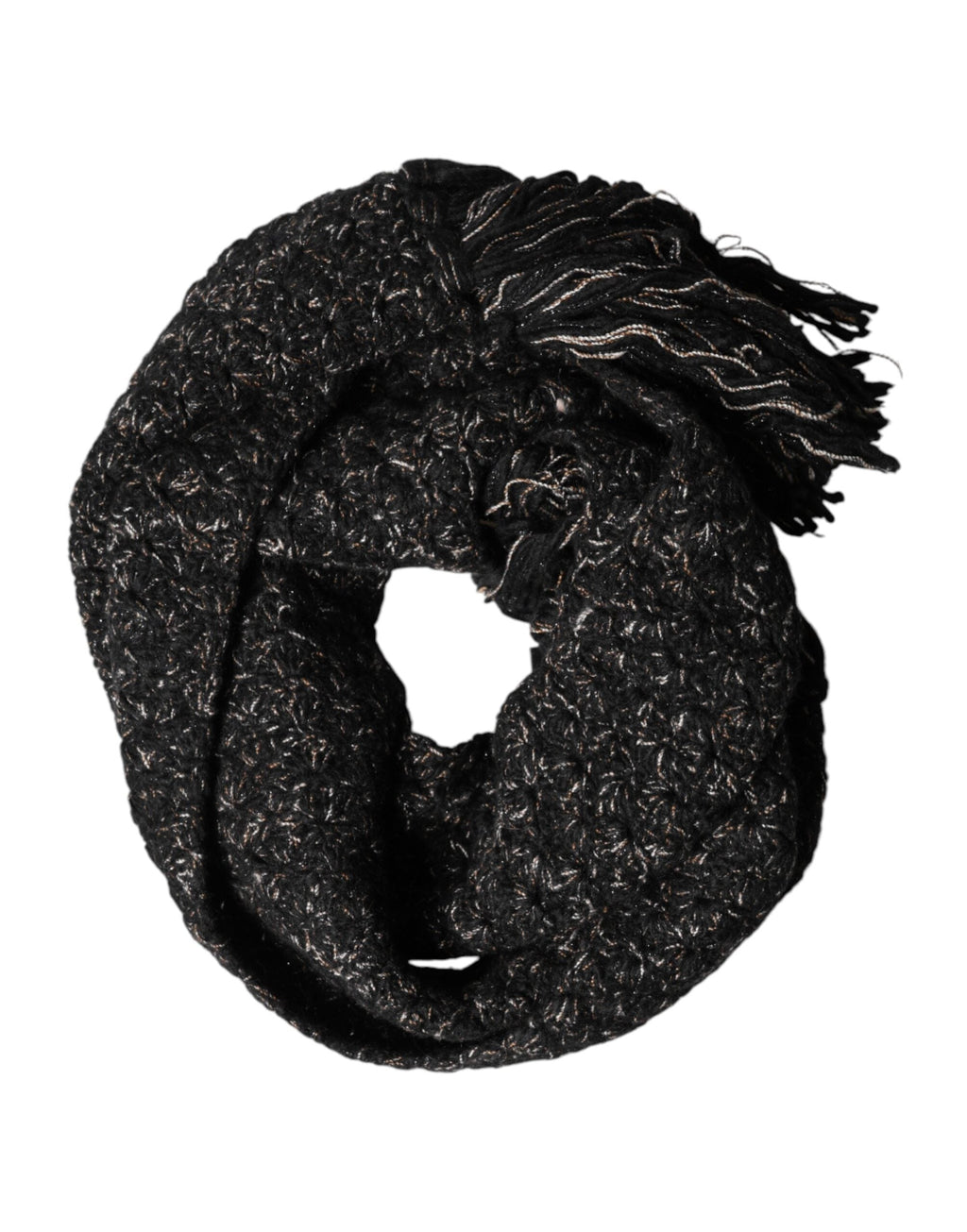 Dolce & Gabbana Black Wool Fringes Neck Wrap Foulard Men's Scarf