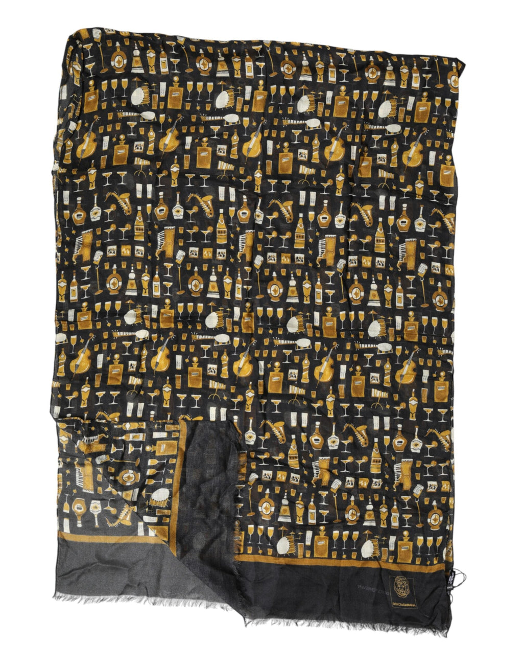 Dolce & Gabbana Black Jazz Club Print Neck Wrap Shawl Men's Scarf