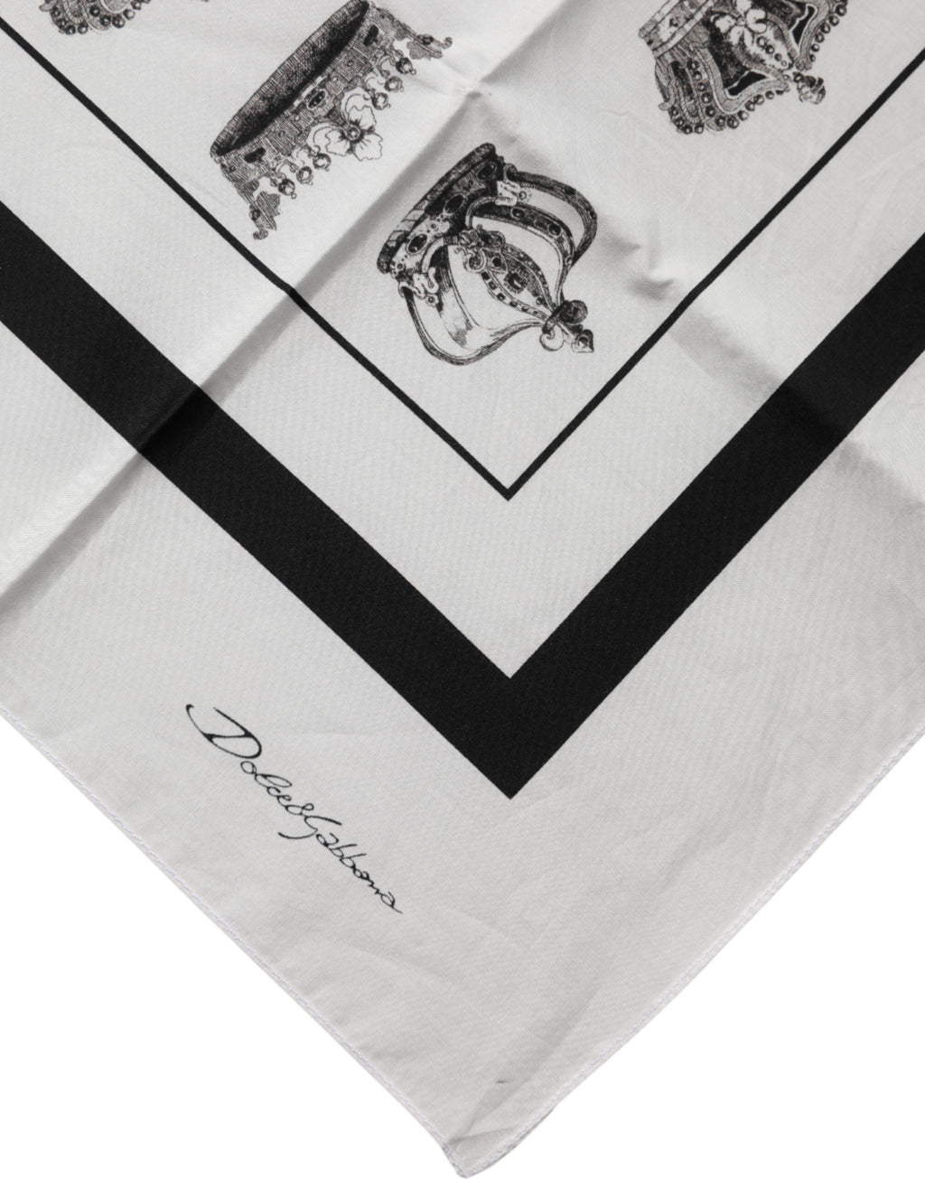 Dolce & Gabbana White Crown Cotton Square Foulard Men's Scarf