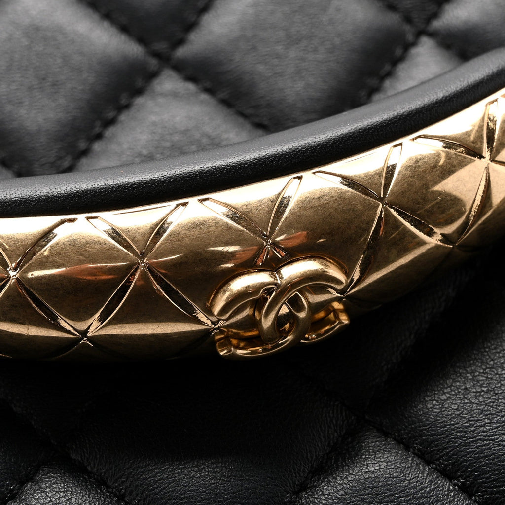Lambskin Quilted Mini Quilted Handle Crush Flap Black