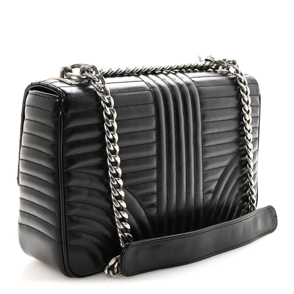 Soft Calfskin Impunture Diagramme Large Chain Flap Shoulder Bag Black