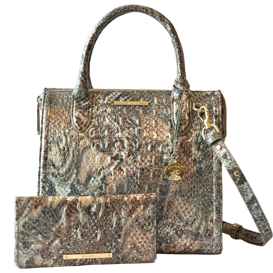 BRAHMIN Small Caroline Icy Python Melbourne Leather Satchel Shoulder Bag  NWOT