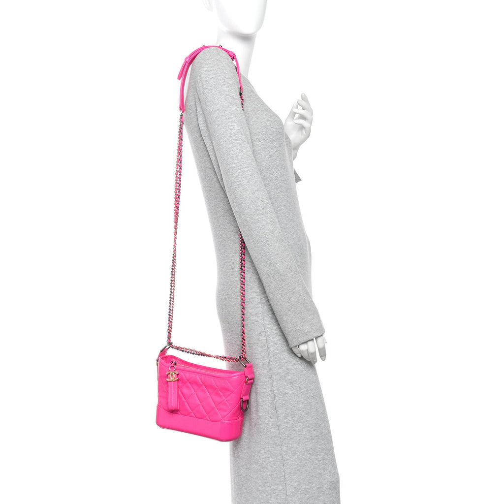 Goatskin Quilted Small Gabrielle Hobo Pink