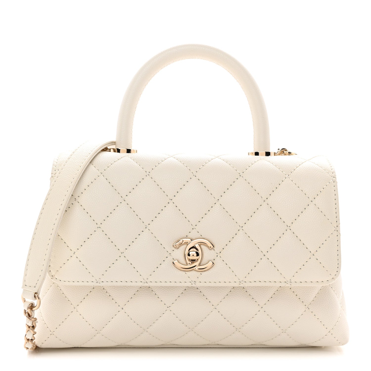 Caviar Quilted Mini Coco Handle Flap White