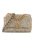 Tweed Quilted Medium Chanel 19 Flap Ecru Black