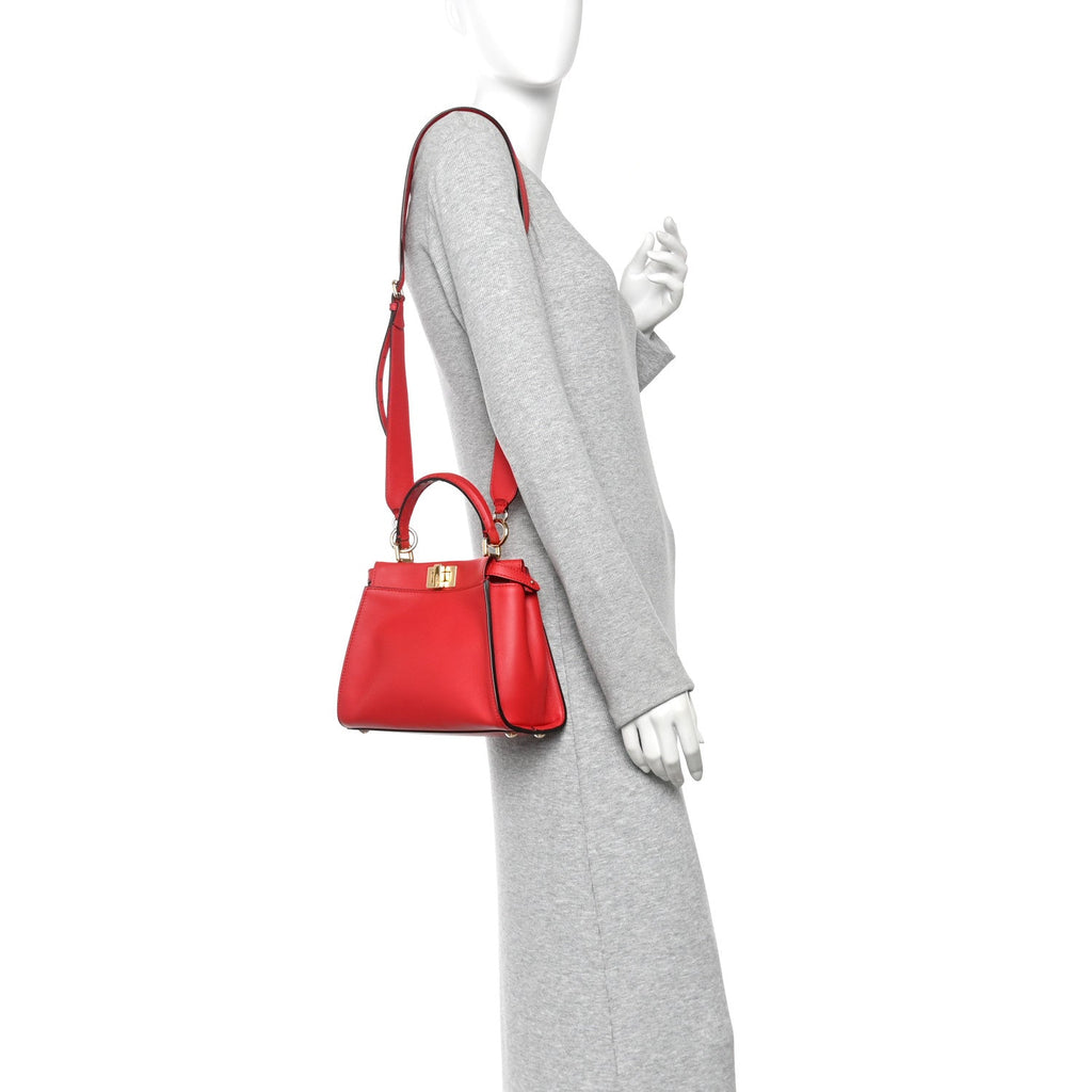 Vitello Seta Canvas FF Embroidered Peekaboo Iconic Satchel Rosso Cardinale Multicolor