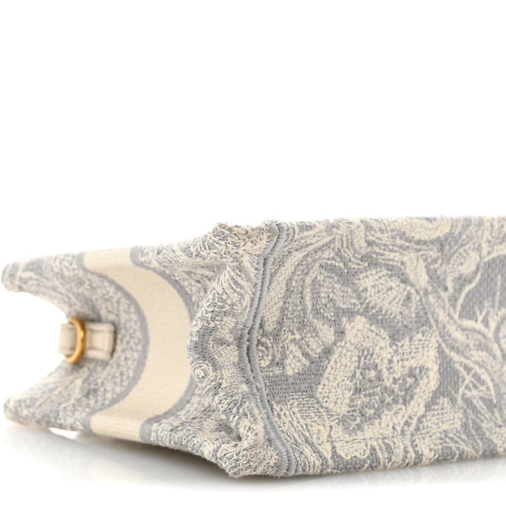 Canvas Embroidered Toile De Jouy Reverse Mini Book Tote With Strap Grey