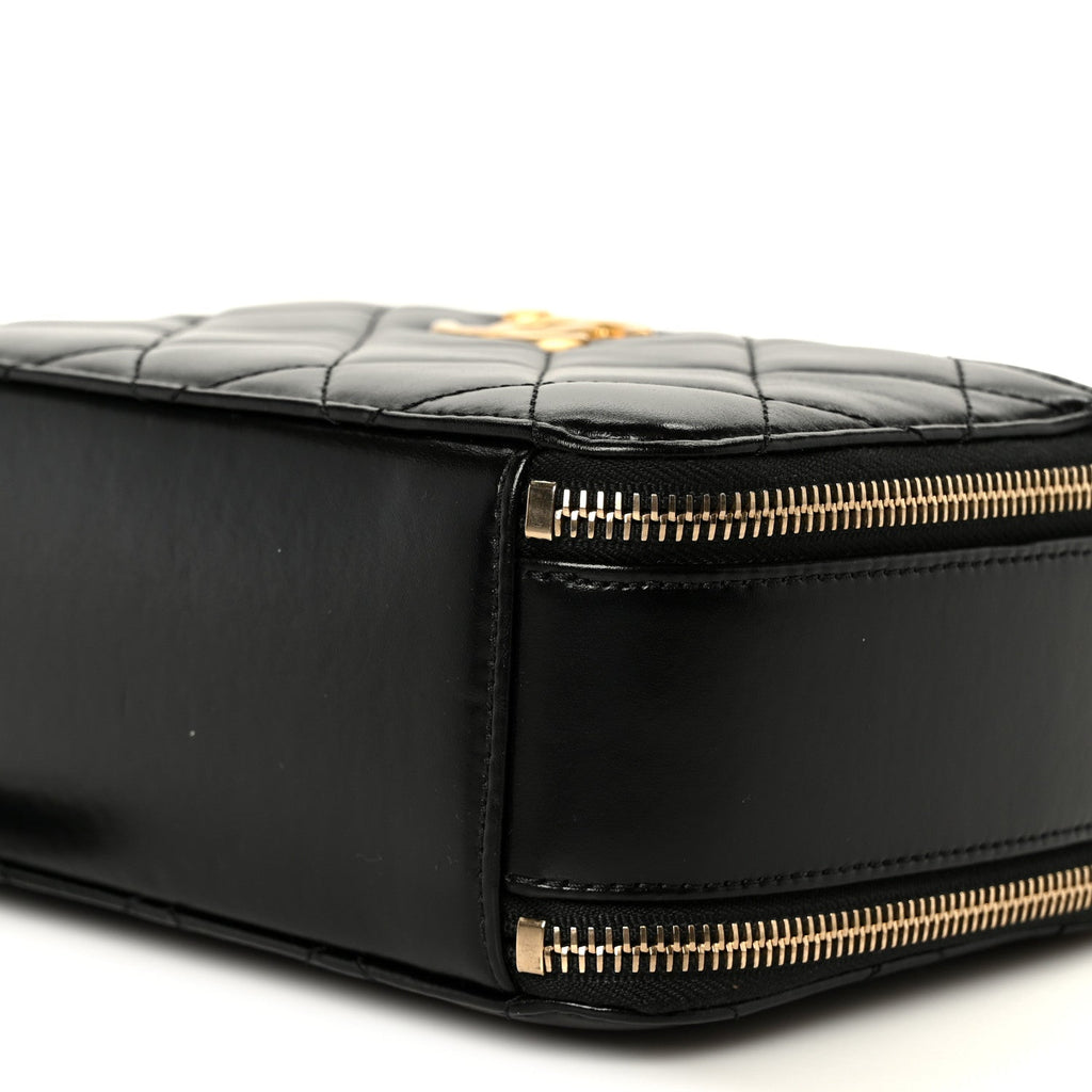 Shiny Calfskin Quilted Top Handle Vanity Black