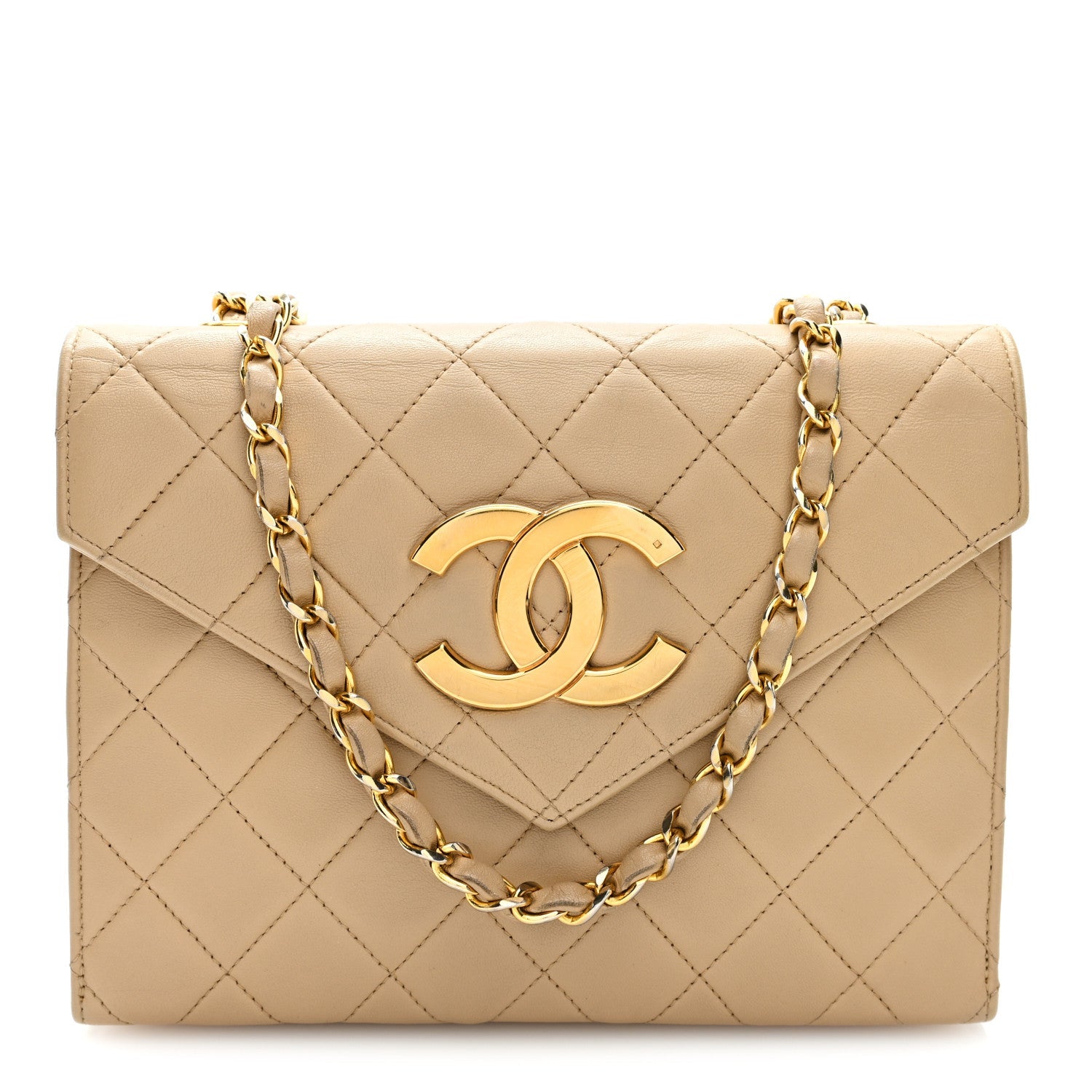 Lambskin Quilted Envelope Flap Beige