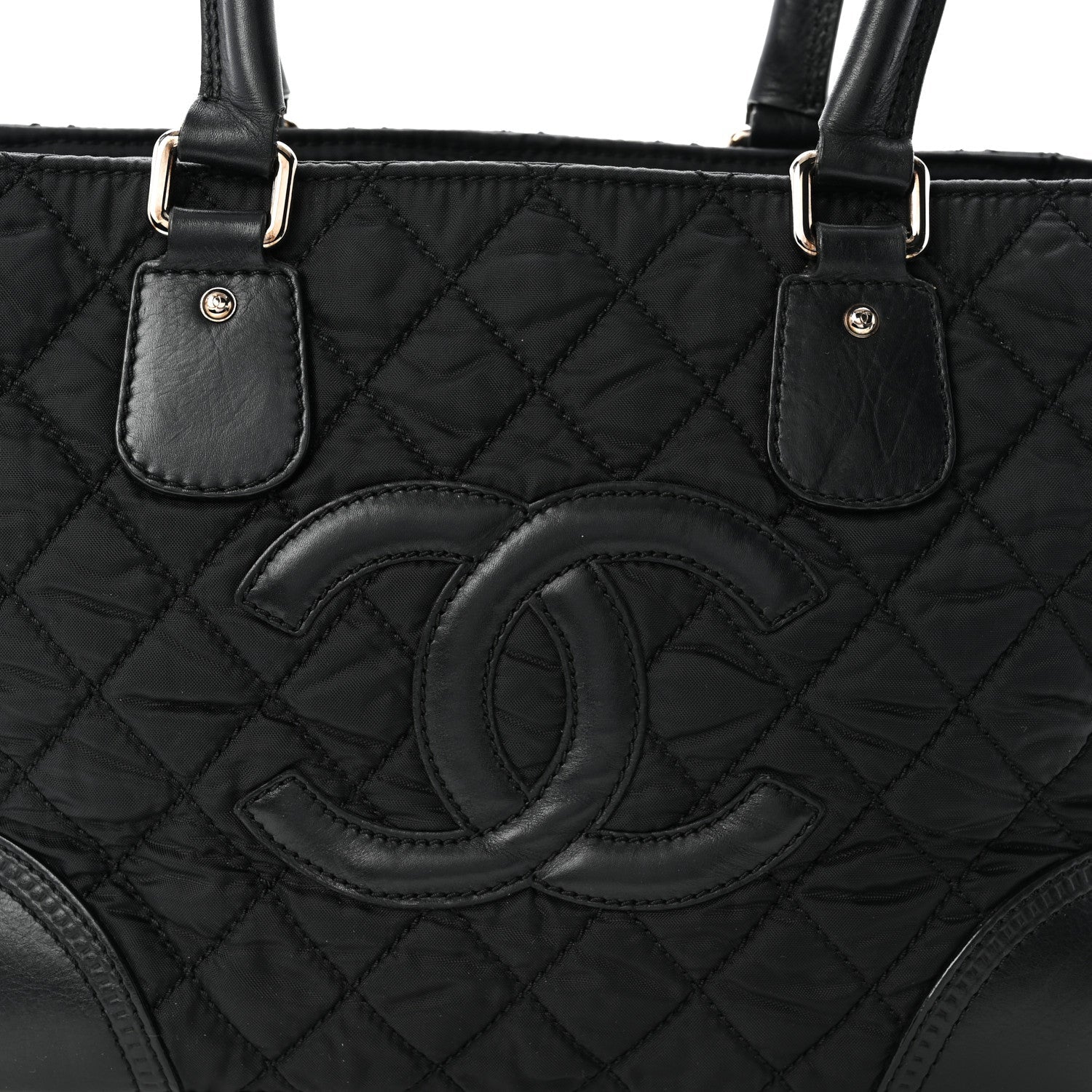 Nylon Calfskin Quilted CC Paris New York Tote Bag Black