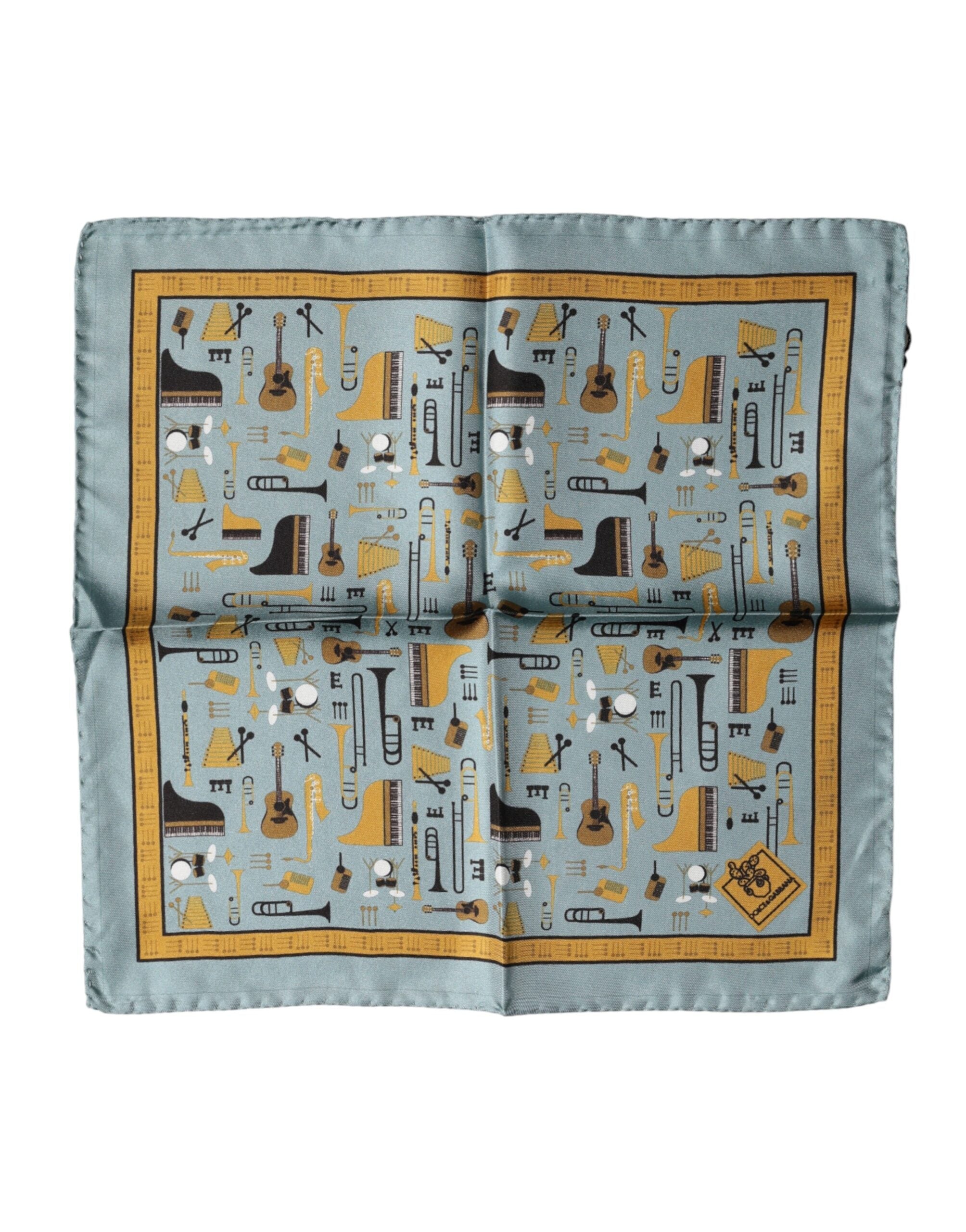 Dolce & Gabbana Blue Jazz Club Square Handkerchief Men's Scarf