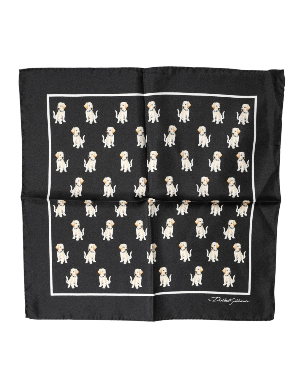 Dolce & Gabbana Black Dog Print Square Handkerchief Men's Scarf
