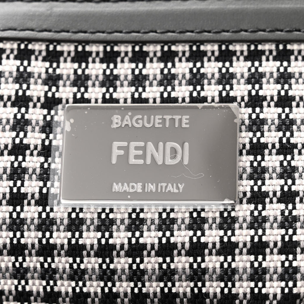 Wool Vitello King Houndstooth FF Embroidered Baguette Grigio Anthracite