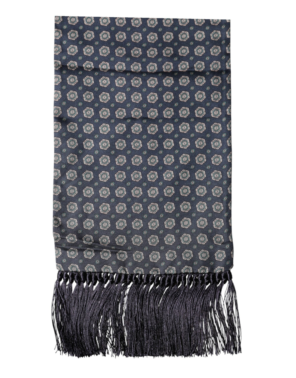 Dolce & Gabbana Blue Patterned Fringes Neck Foulard Men's Scarf