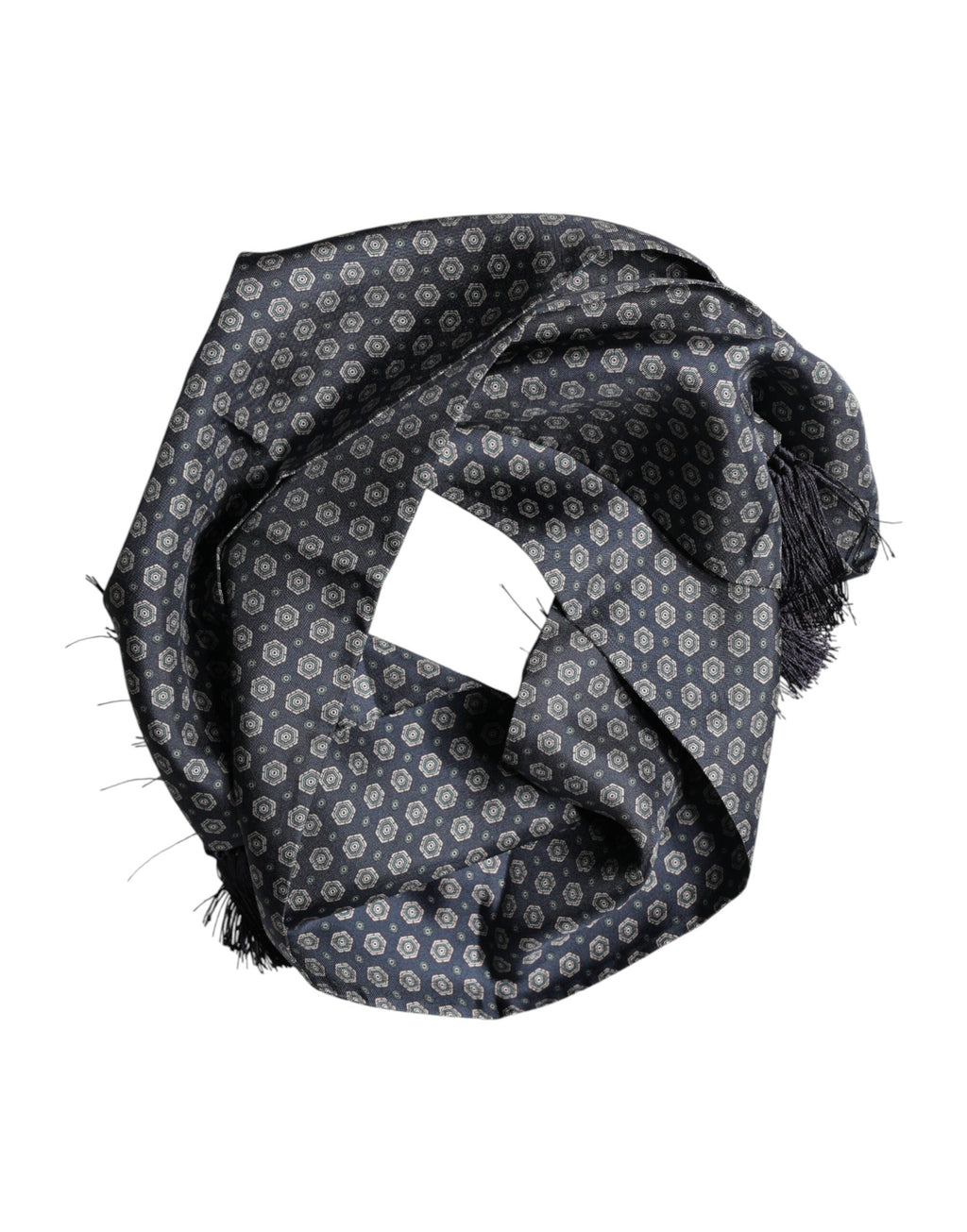 Dolce & Gabbana Blue Patterned Fringes Neck Foulard Men's Scarf