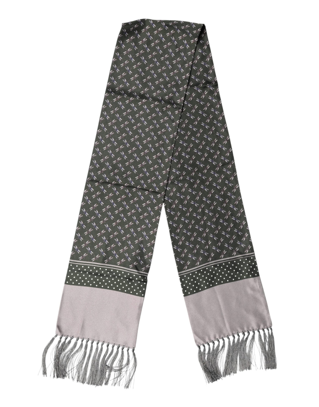 Dolce & Gabbana Gray Patterned Fringes Neck Foulard Men's Scarf